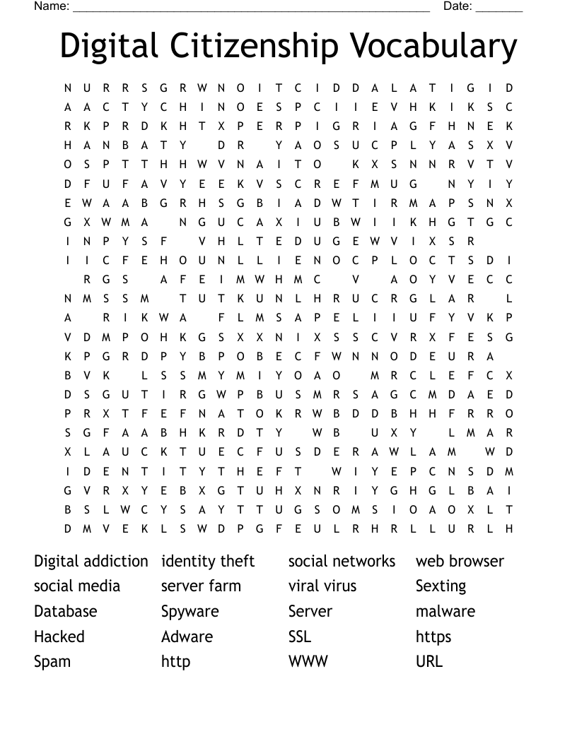 Digital Citizenship Vocabulary Word Search