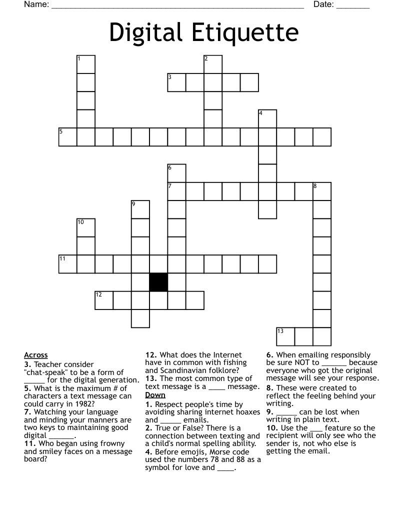 Digital Etiquette Crossword