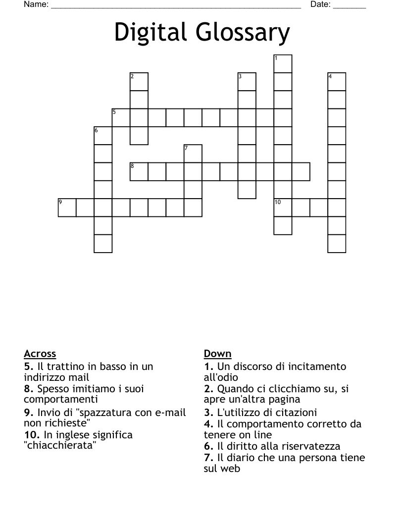 Digital Glossary Crossword