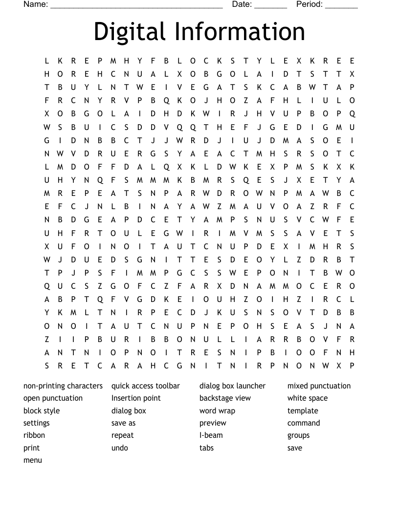 Digital Information Word Search