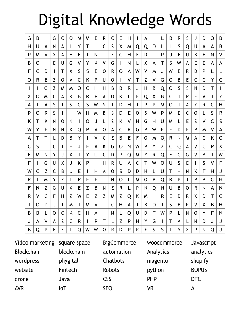 Digital Knowledge Words Word Search