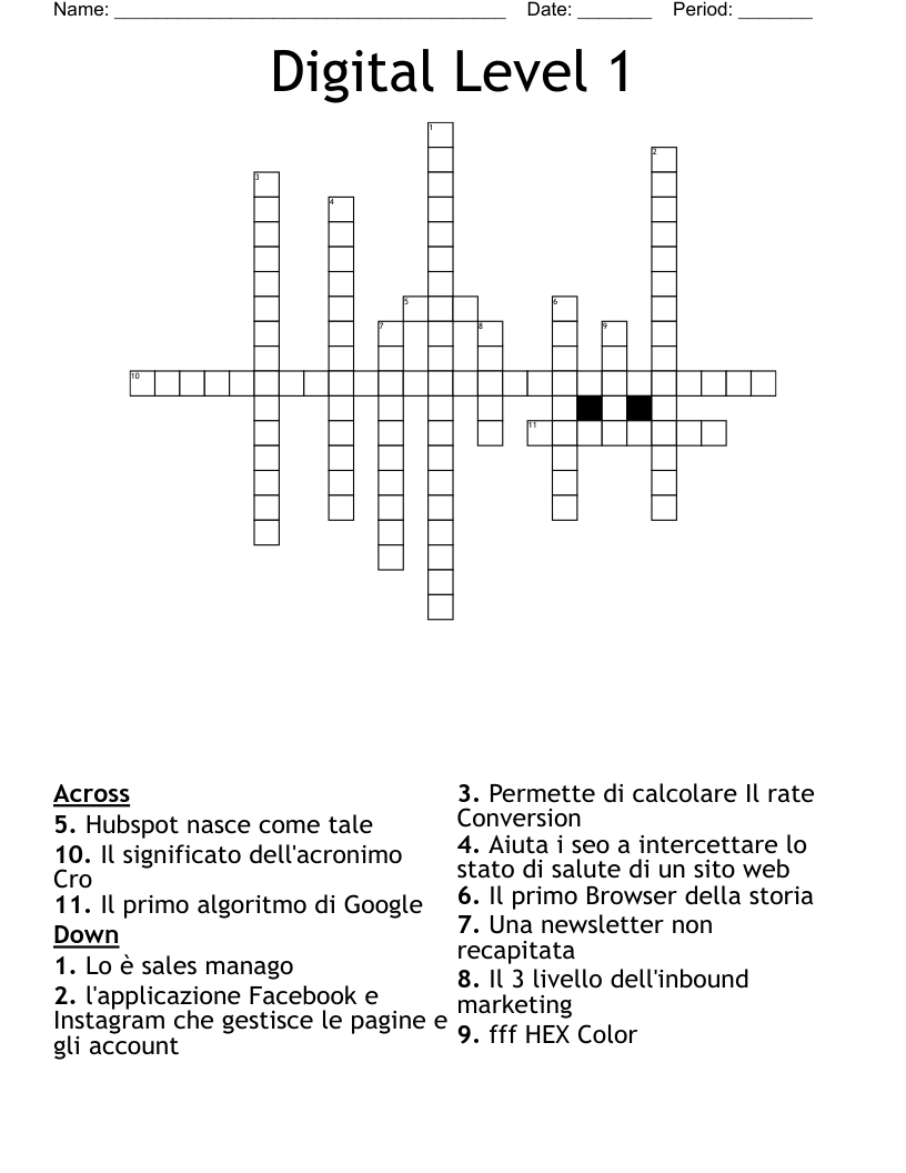 Digital Level 1 Crossword