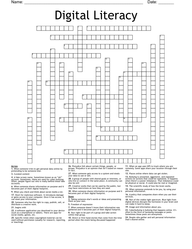 Digital Literacy Crossword
