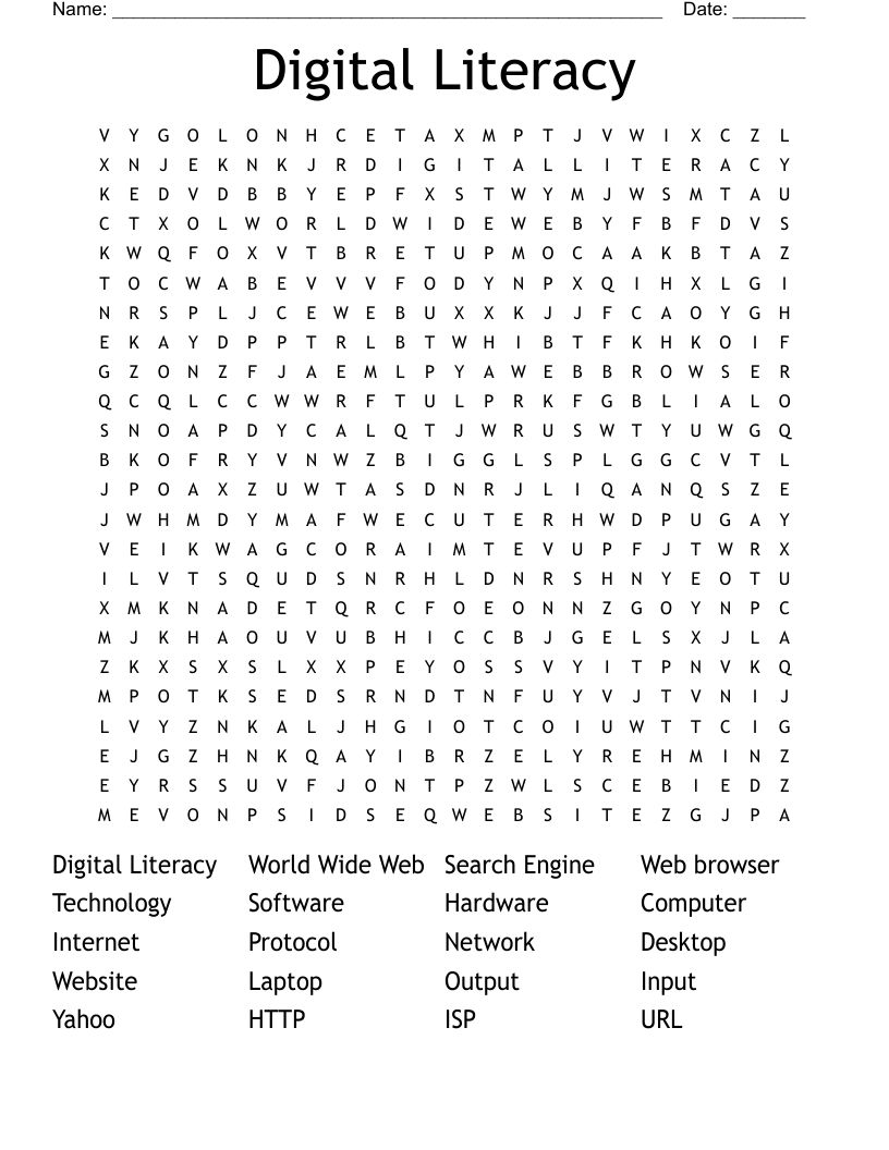 Digital Literacy Word Search