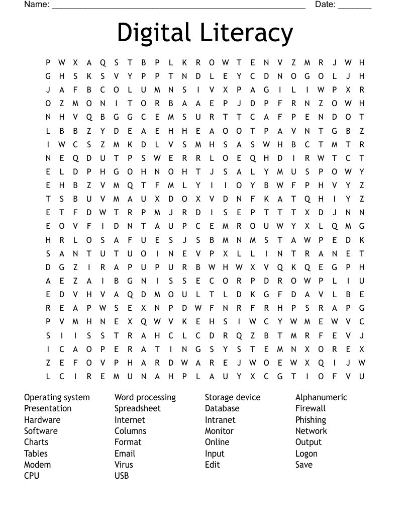 Digital Literacy Word Search