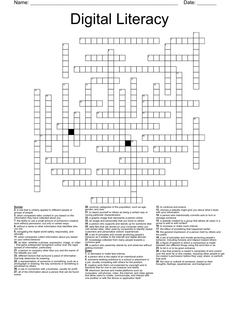 Digital Literacy Crossword