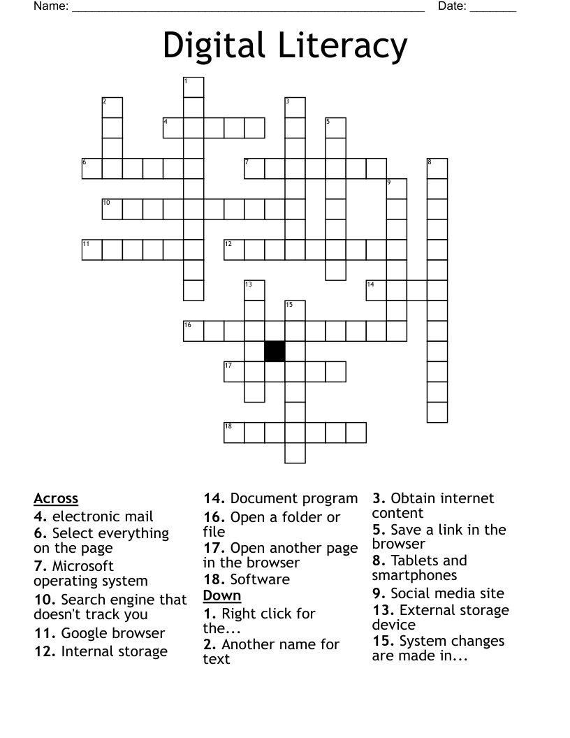 Digital Literacy Crossword