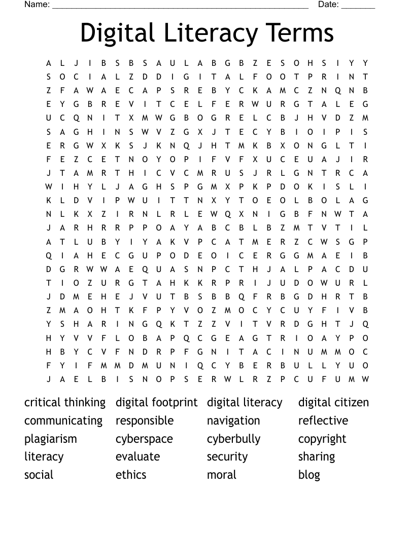 Digital Literacy Terms Word Search