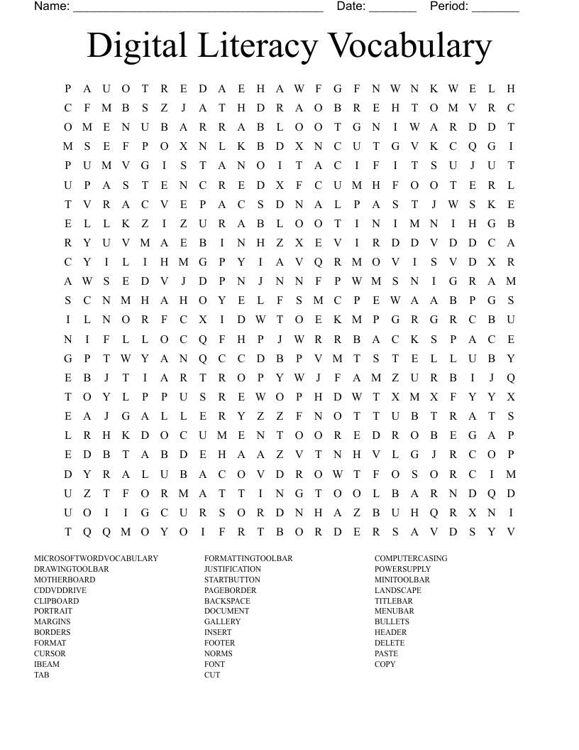 Digital Literacy Vocabulary Word Search