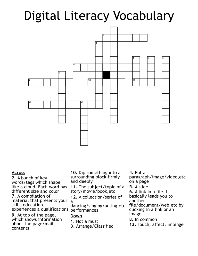 Digital Literacy Vocabulary Crossword