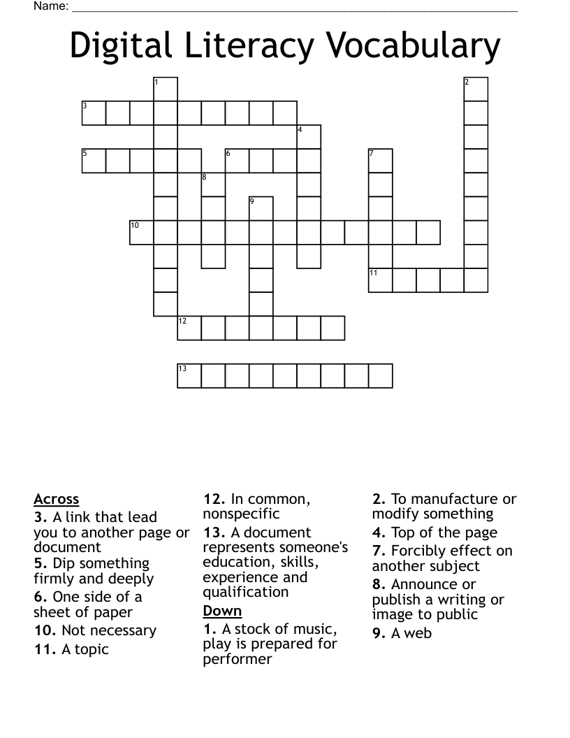 Digital Literacy Vocabulary Crossword