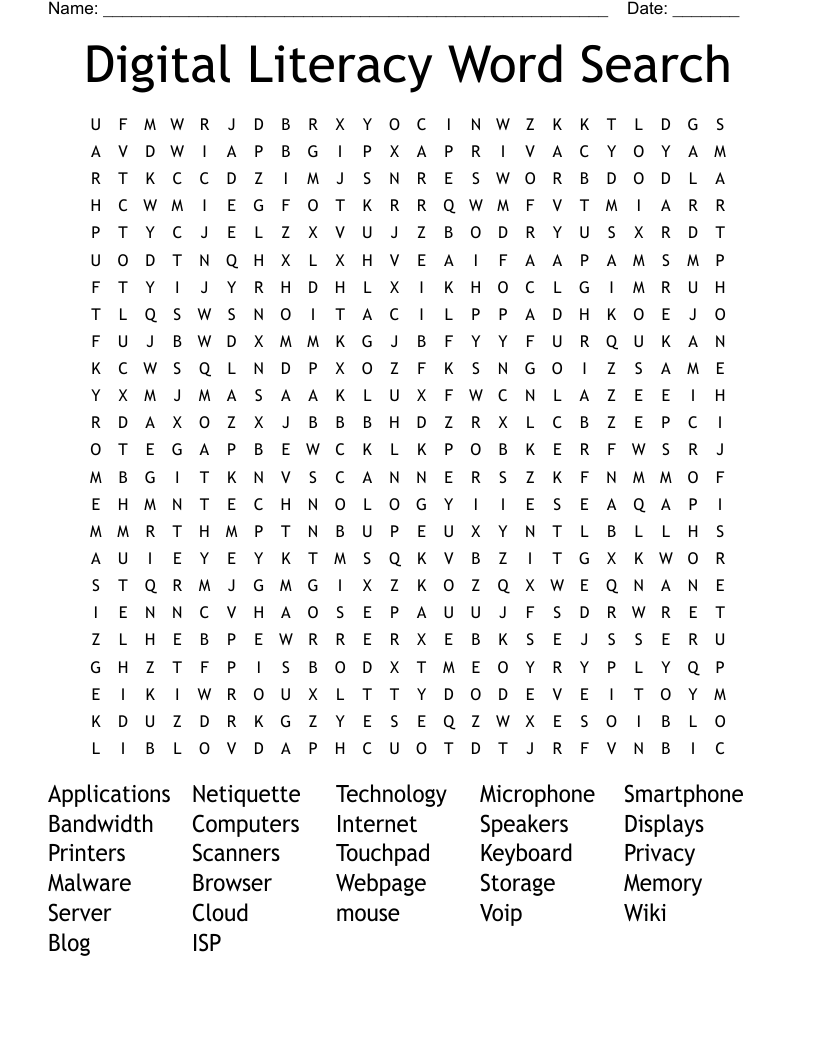 Digital Literacy Word Search