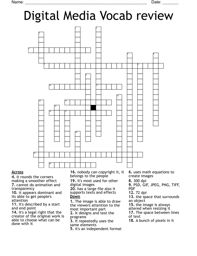 Digital Media Vocab review Crossword
