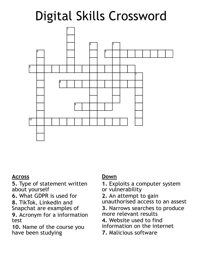 Digital Skills Crossword