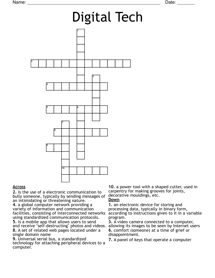 Digital Tech Crossword
