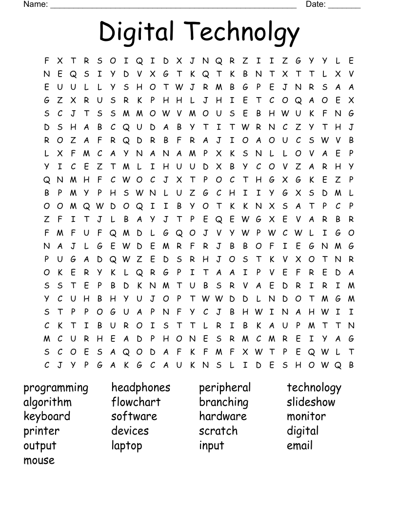 Digital Technolgy Word Search