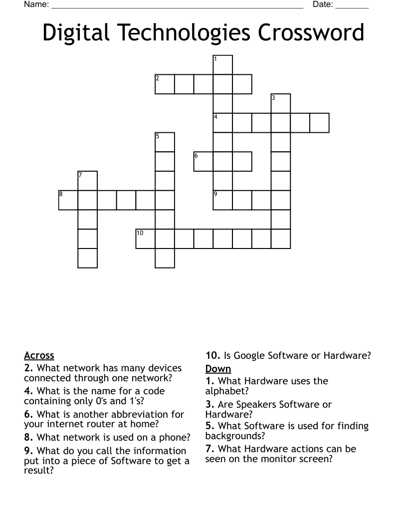 Digital Technologies Crossword