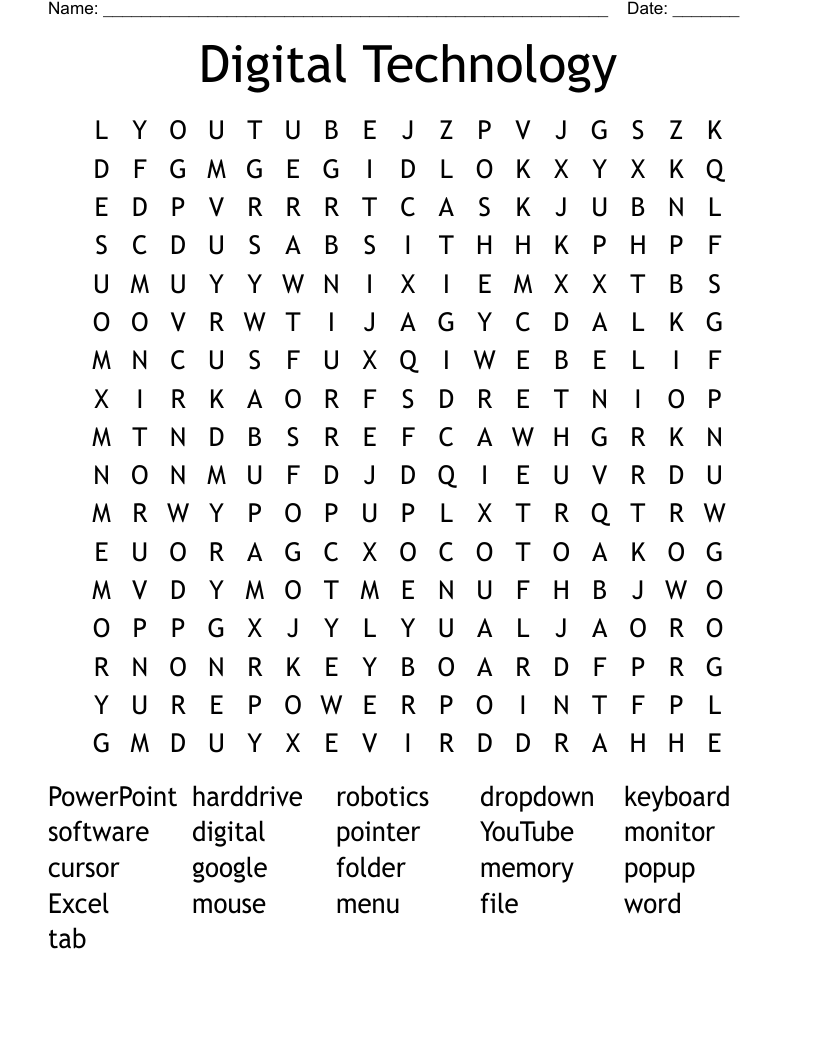 Digital Technology Word Search