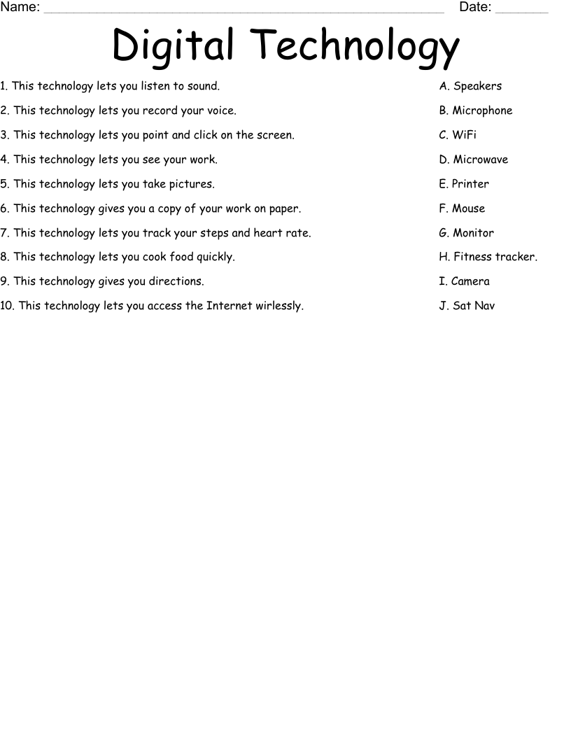 Digital Technology Worksheet
