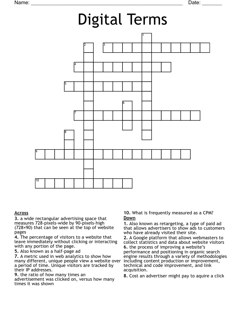 Digital Terms  Crossword