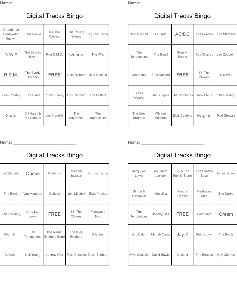 Digital Tracks Bingo