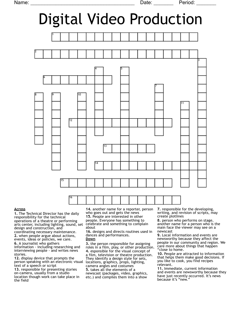 Digital Video Production Crossword