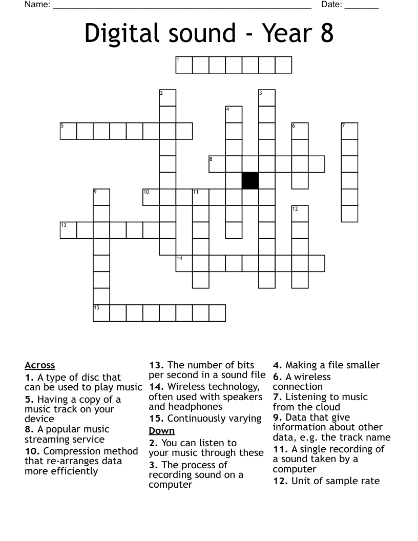 Digital sound - Year 8 Crossword