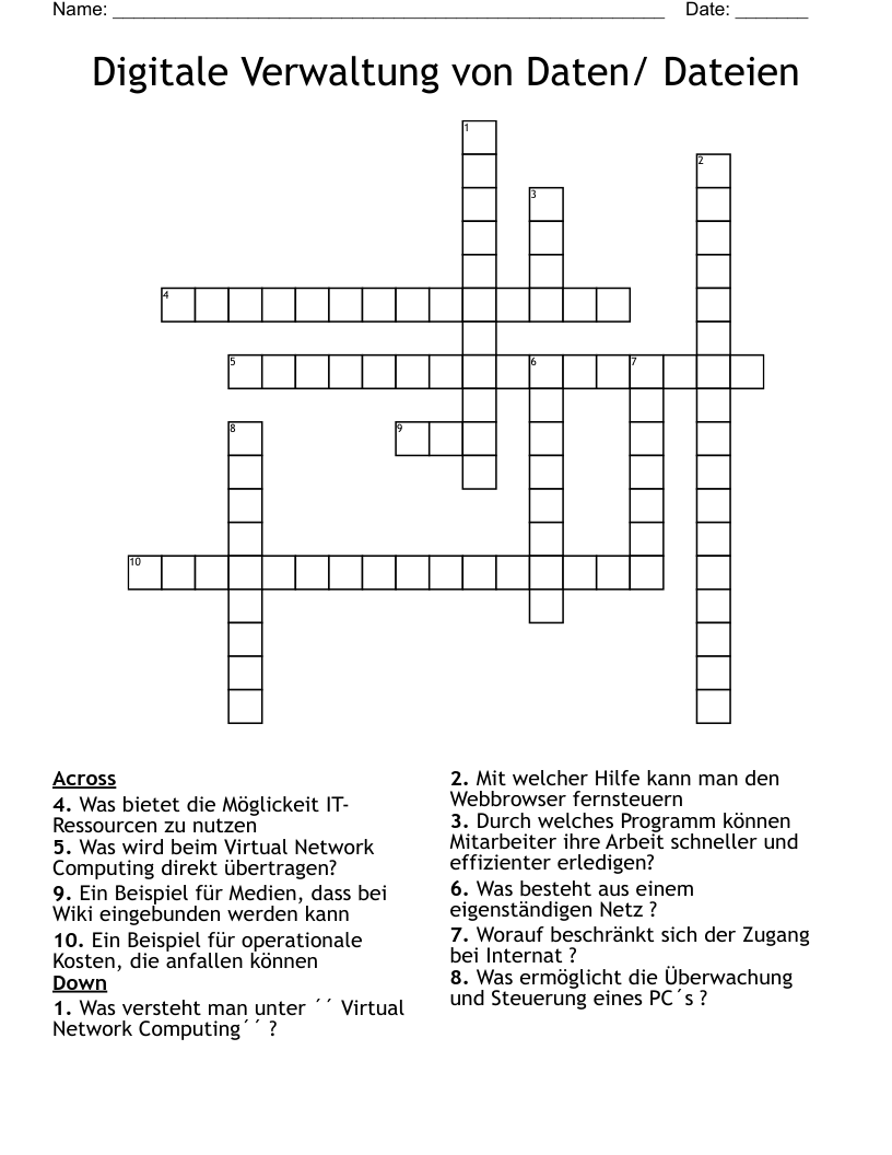 Digitale Verwaltung von Daten/ Dateien Crossword