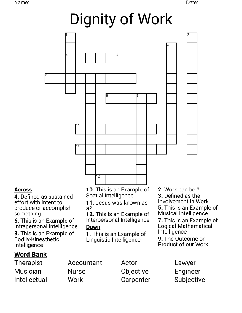 Dignity of Work Crossword