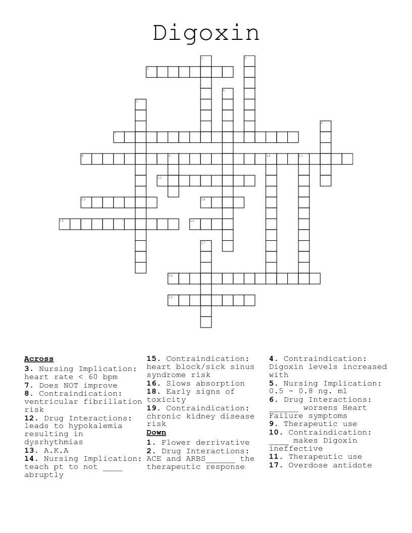 Digoxin Crossword