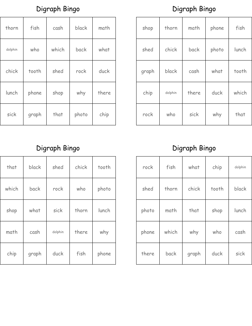 Digraph Bingo