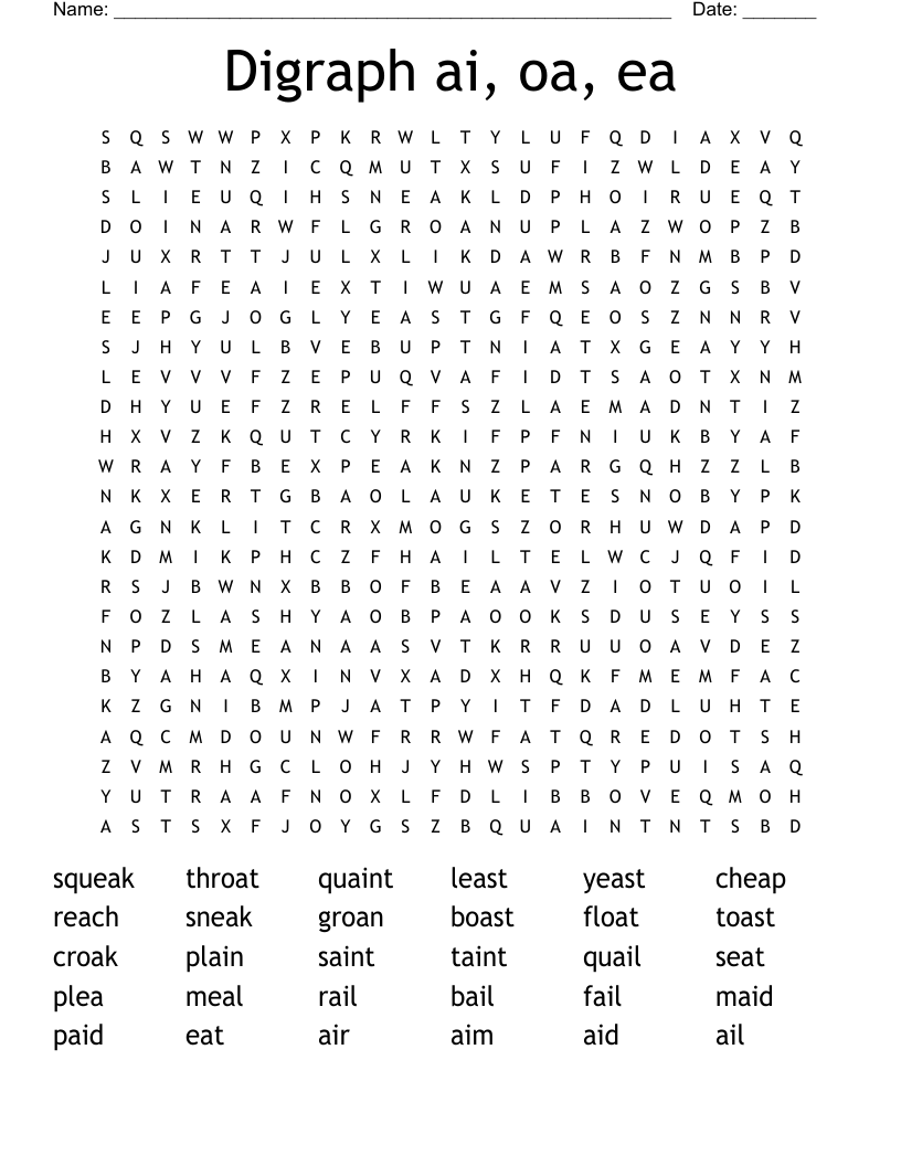 Digraph ai, oa, ea Word Search