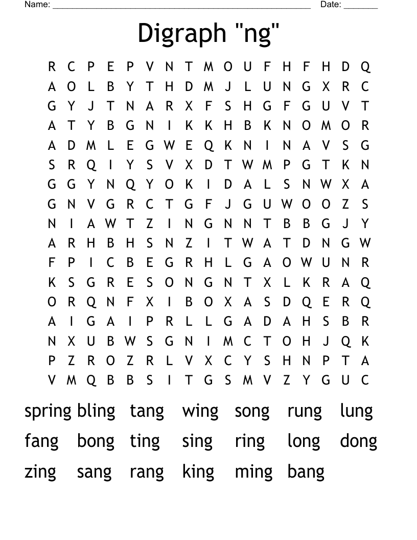 Digraph "ng" Word Search