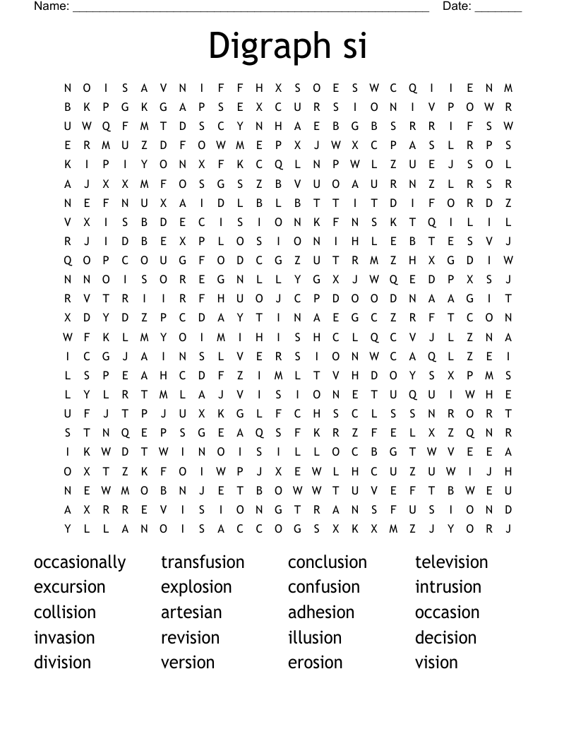 Digraph si Word Search