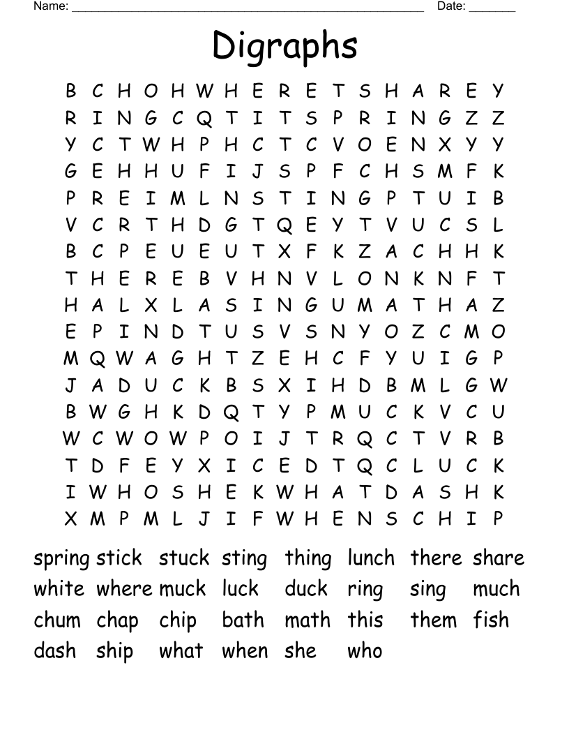 Digraphs Word Search