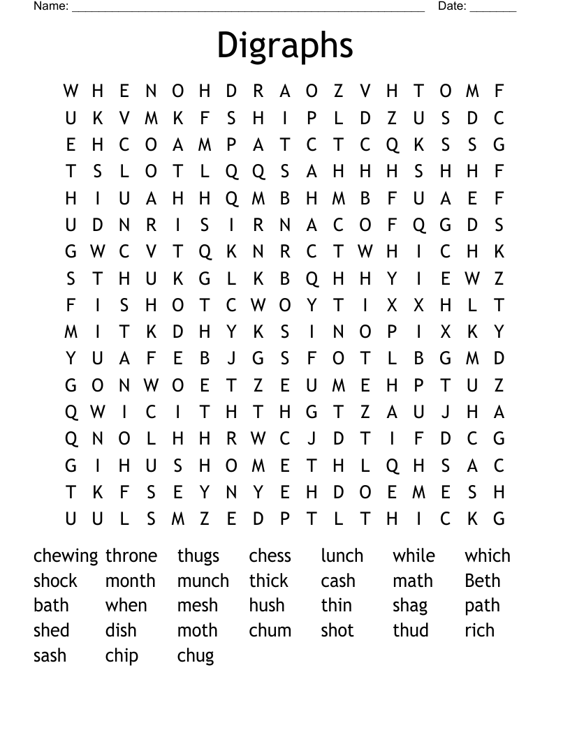 Digraphs Word Search
