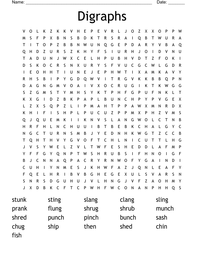 Digraphs Word Search