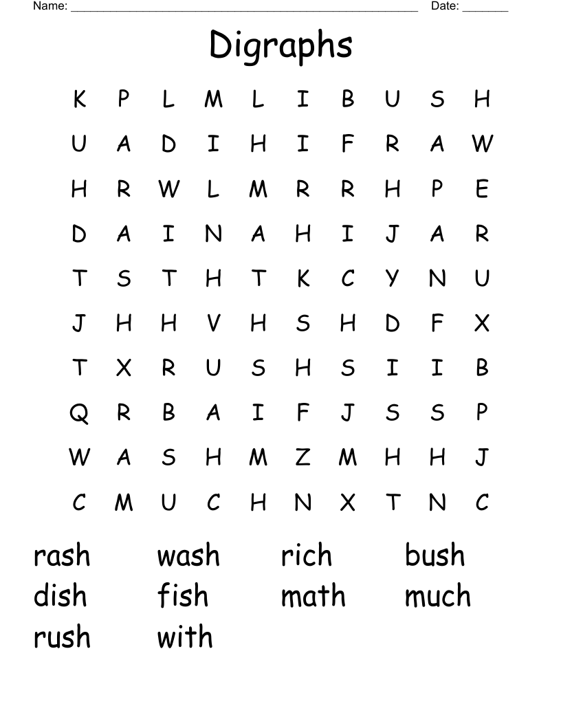 Digraphs Word Search