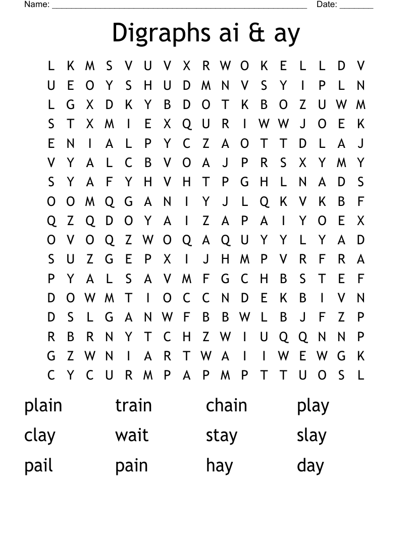 Digraphs ai & ay Word Search