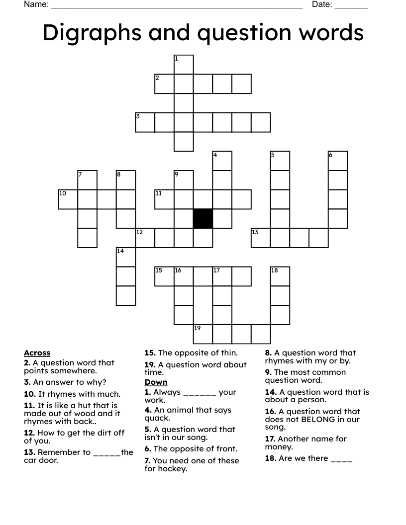 Digraphs and question words Crossword