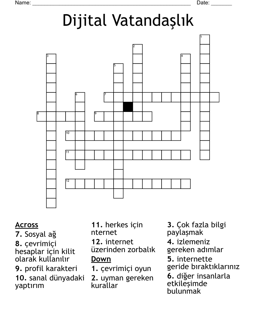 Dijital Vatandaşlık Crossword