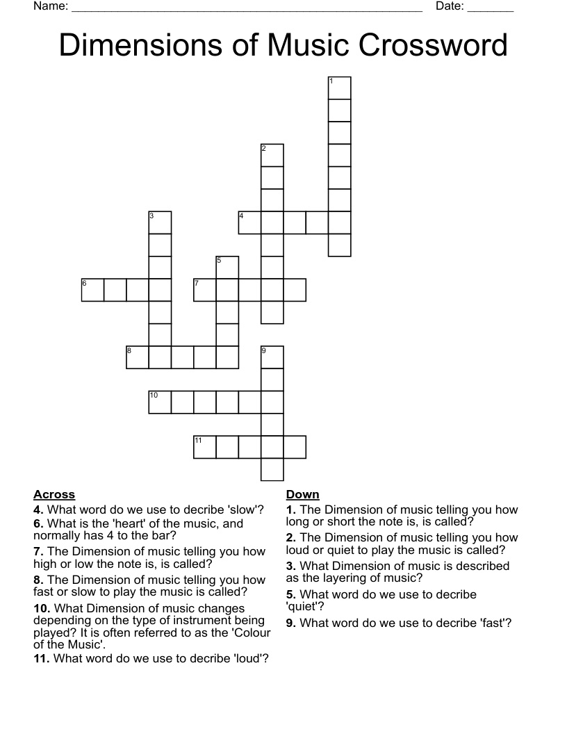 Dimensions of Music Crossword