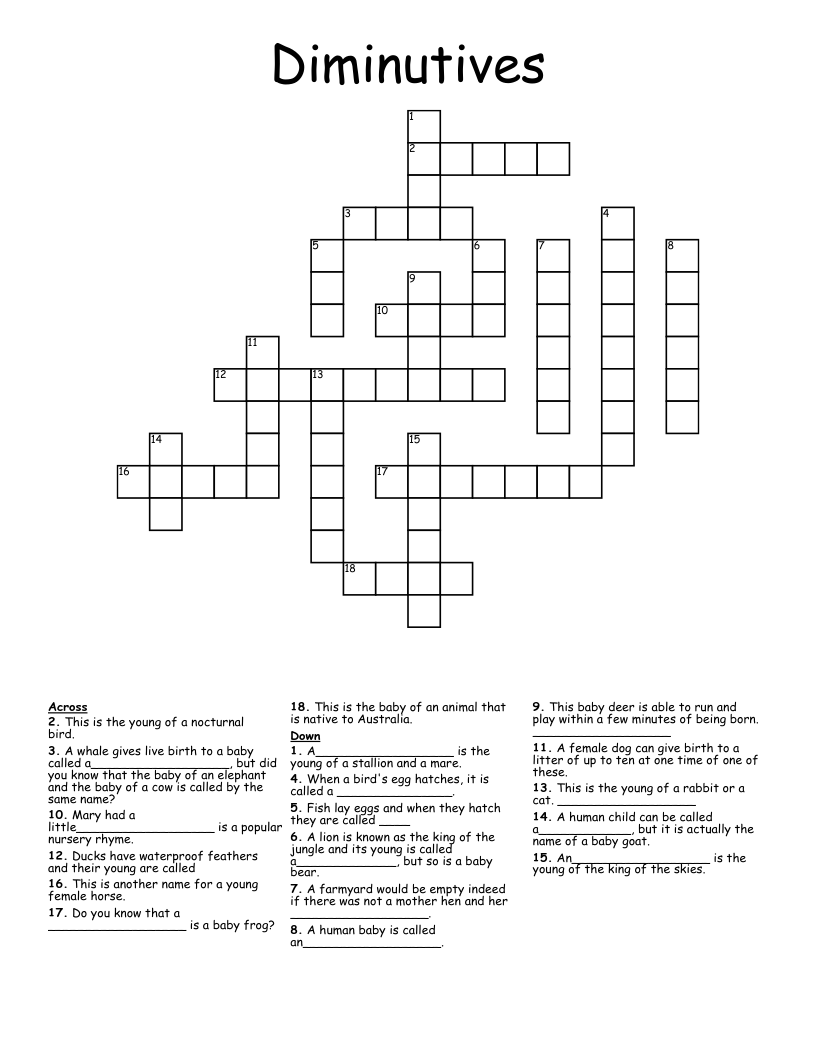 Diminutives Crossword