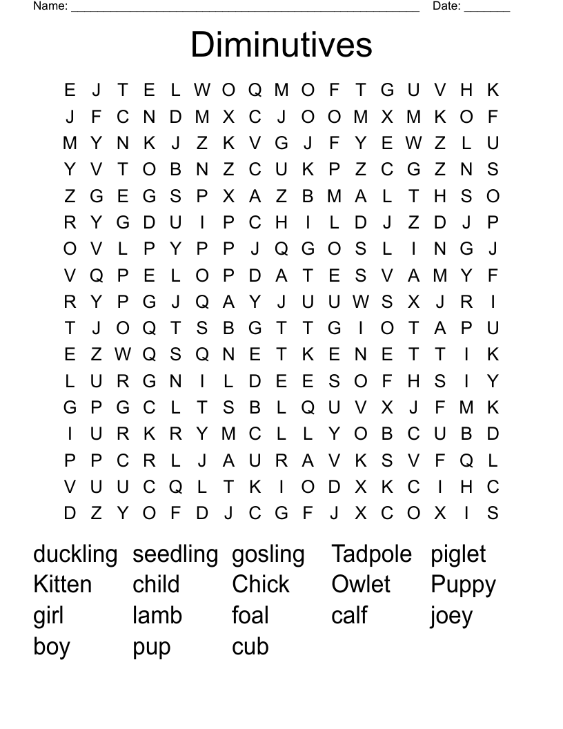 Diminutives  Word Search