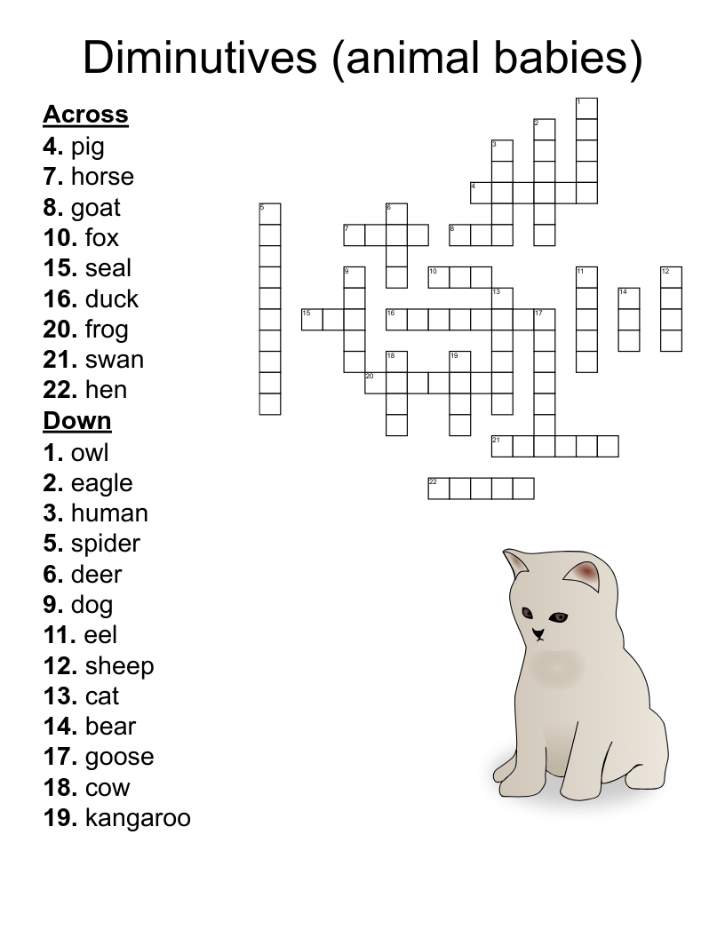Diminutives (animal babies) Crossword