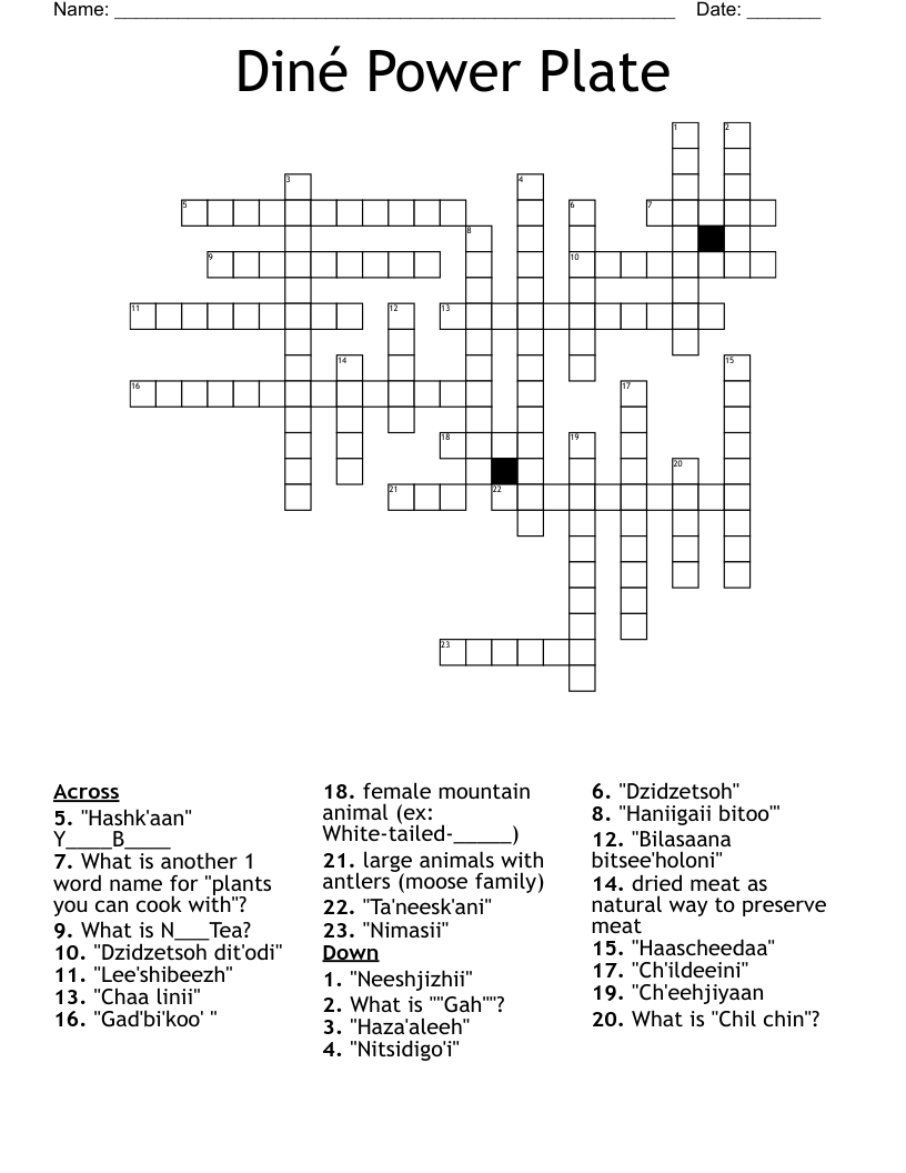 Diné Power Plate Crossword