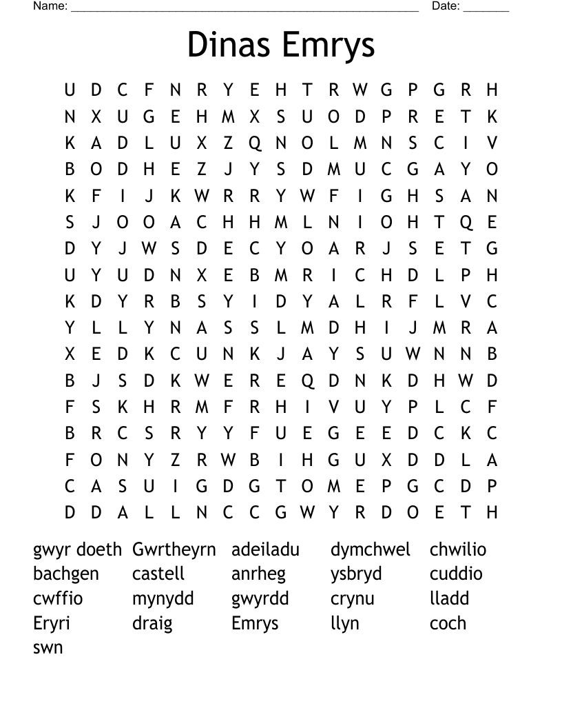 Dinas Emrys Word Search