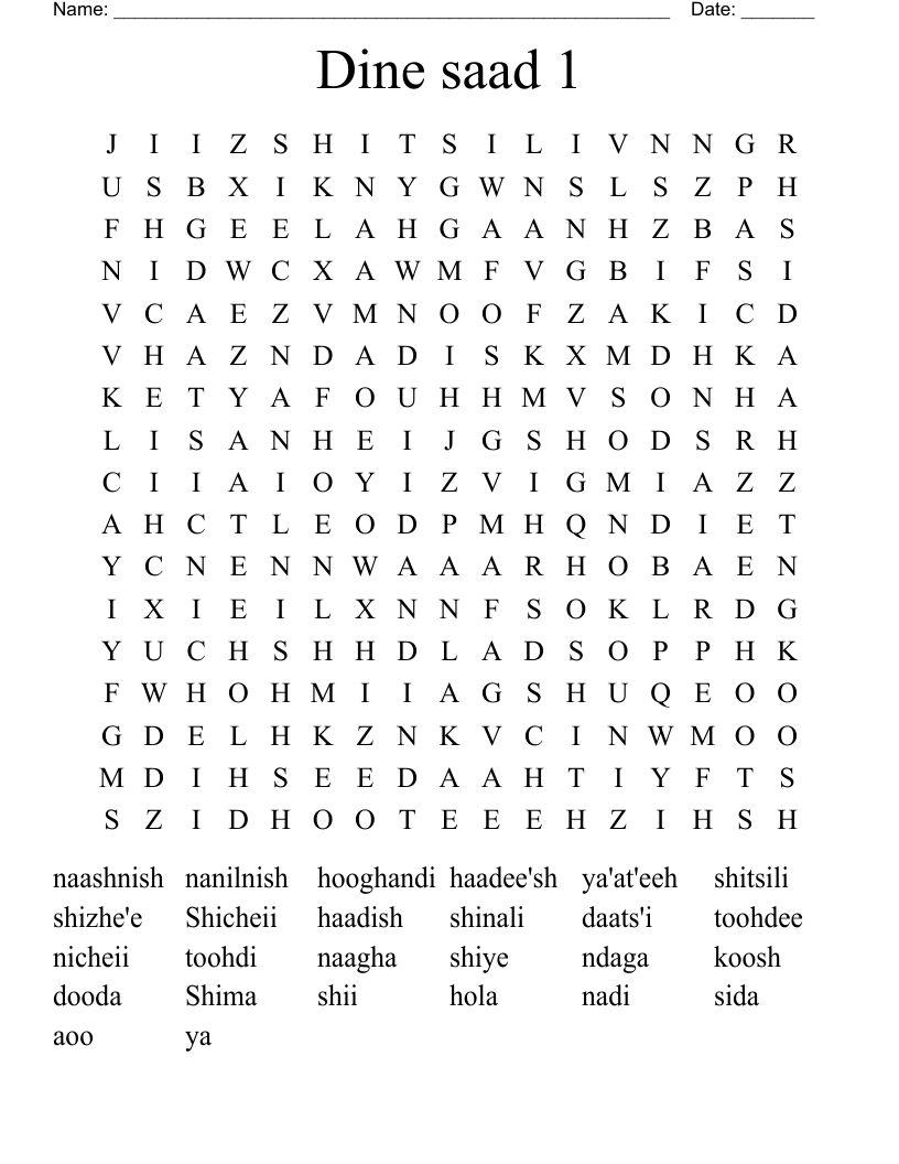 Dine saad 1 Word Search