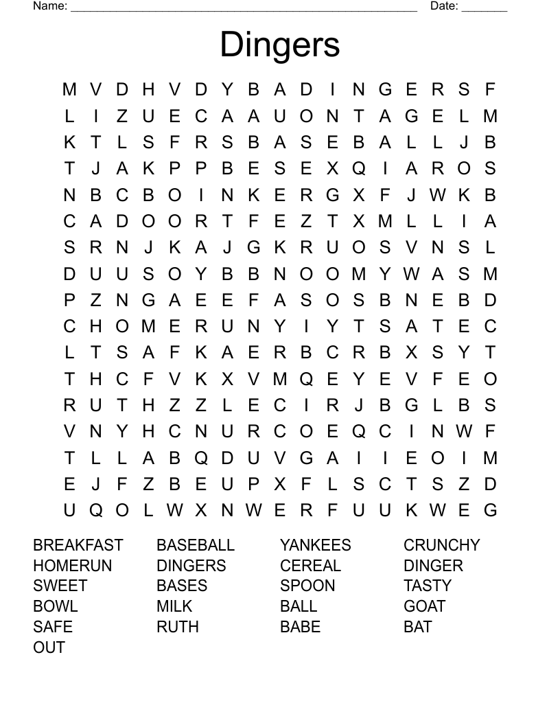 Dingers Word Search