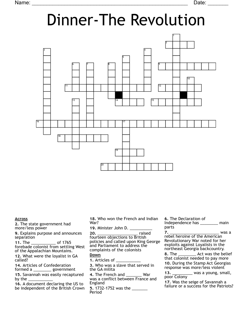 Dinner-The Revolution Crossword